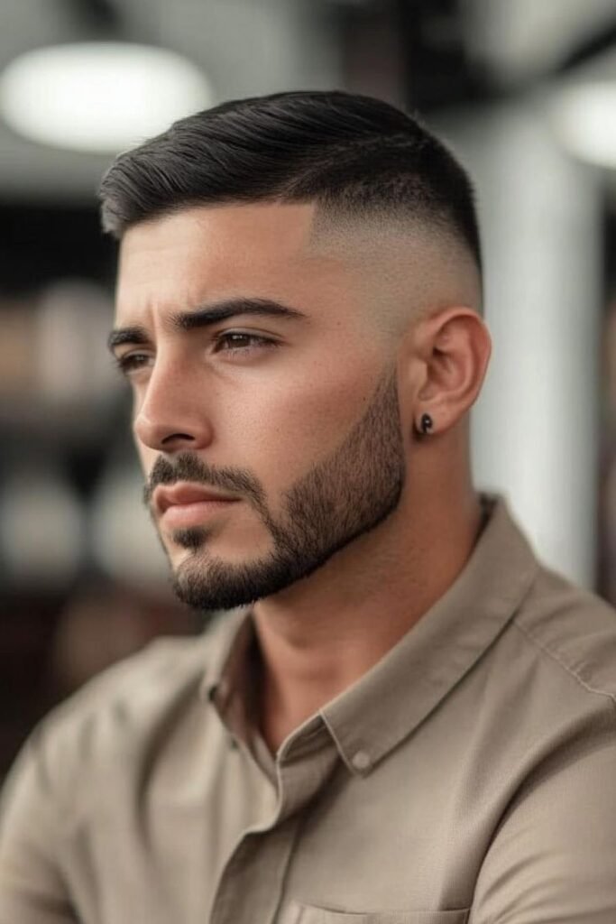 Low Fade Haircuts for Men With Hair Blowd Dried Sprayed to the Side