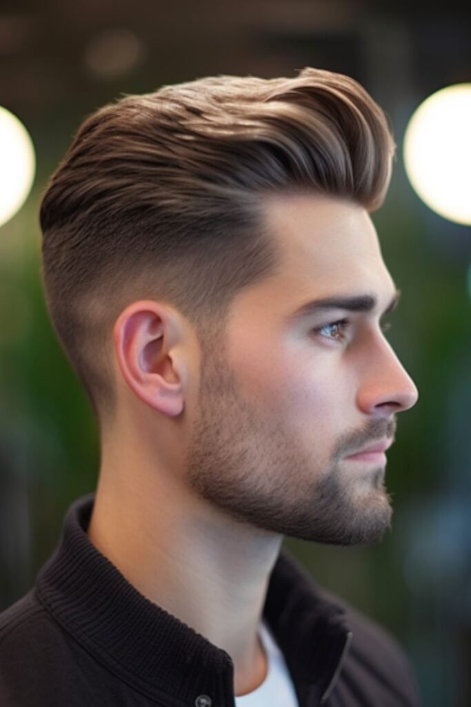 Low Fade Pompadour With Beard
