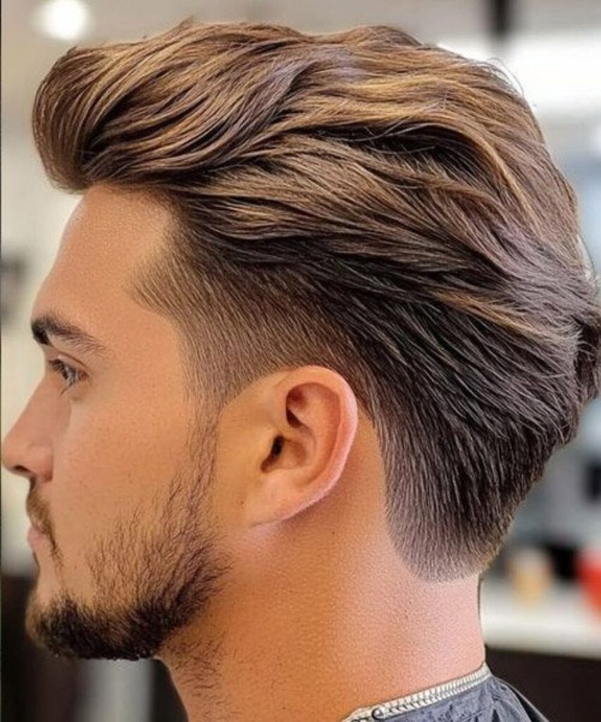 Long Layered Hair with Low Taper Fade
