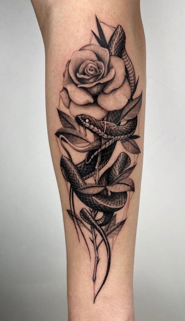 Snake and Rose Tattoo