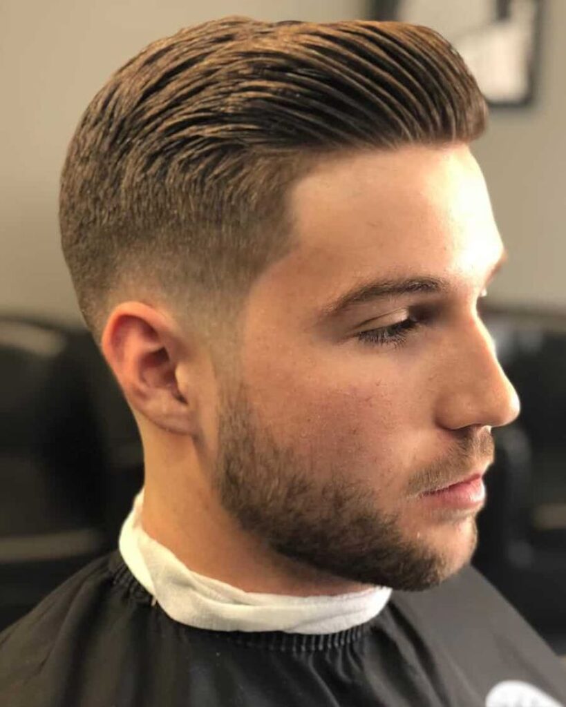 Side-Swept Short Hair with a Low Taper