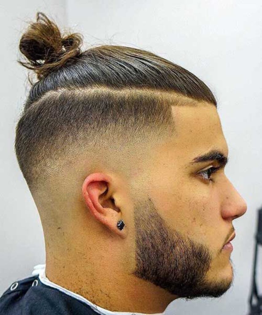 Low Taper Fade with Top Knot