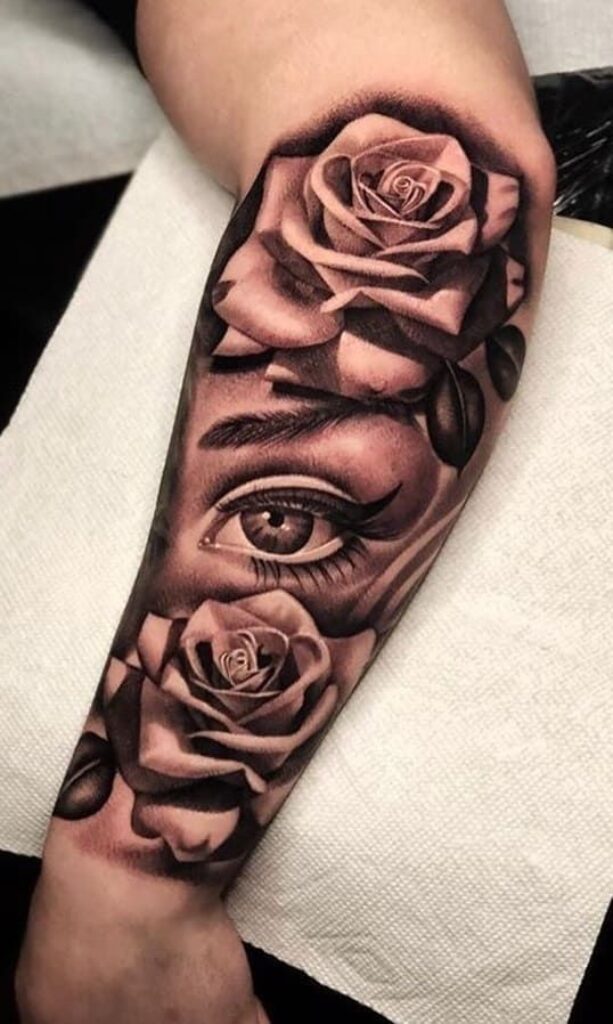 Forearm Rose and Eye Tattoo