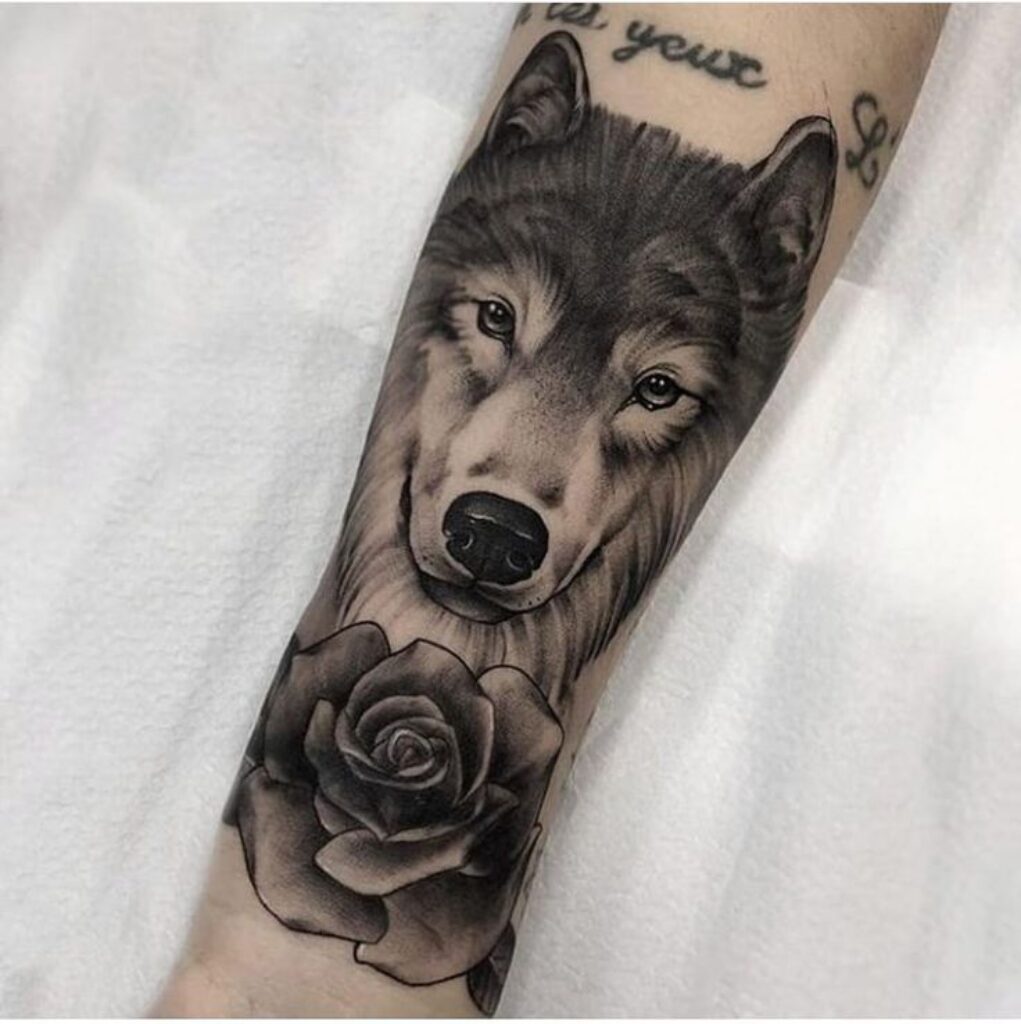 Rose and Wolf Tattoo