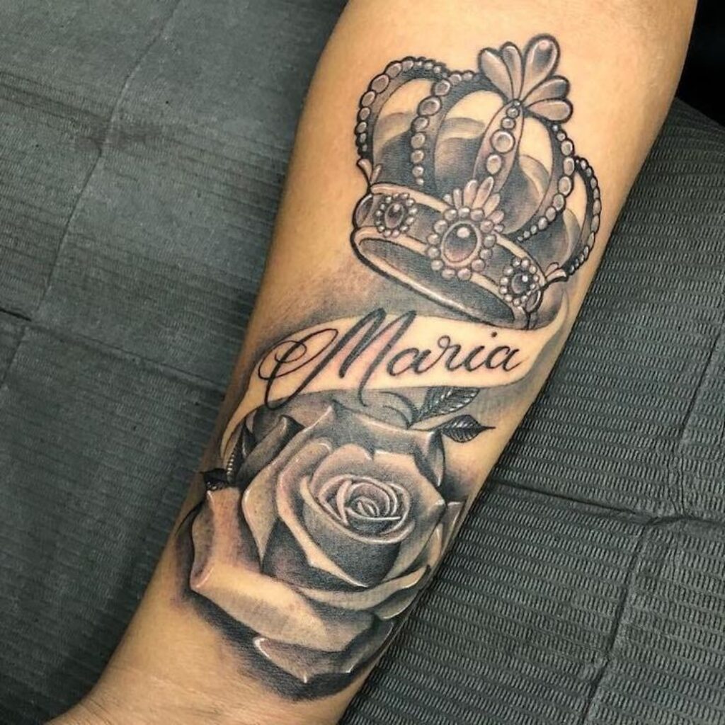 Name Tattoos with Roses for forearm men