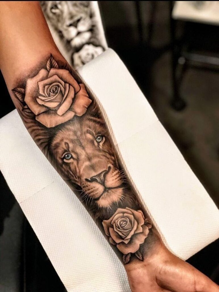 Lion and Rose Tattoo