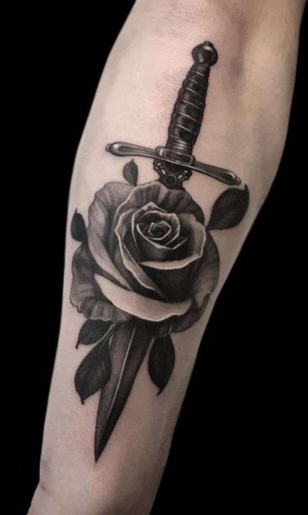 Tattoo of a Rose and Dagger