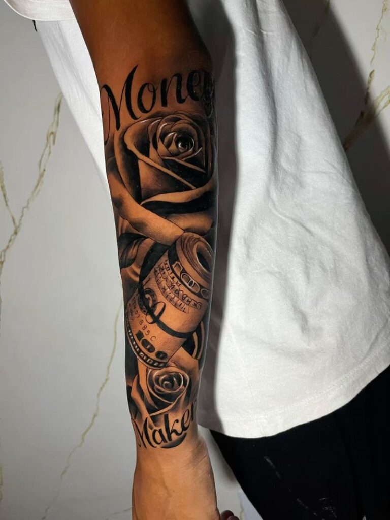Money Rose Tattoo for forearm men
